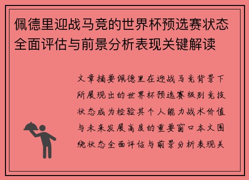 佩德里迎战马竞的世界杯预选赛状态全面评估与前景分析表现关键解读